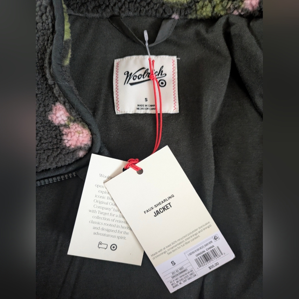 Woolrich x Target Adult Unisex S / Small Floral Zip-Up Fleece Jacket Olive Green - Picture 4 of 5